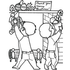 Christmas morning stockings coloring page