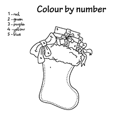 Color Christmas stocking by numbers coloring page