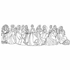 Merida with disney princesses coloring pages
