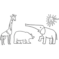 The elephant, pig, and giraffe, Eric Carle coloring page