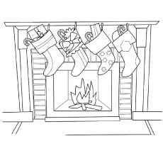 Fireplace and stockings coloring page