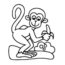 Funny monkey with banana coloring page