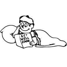 Boy reading get well soon book coloring page
