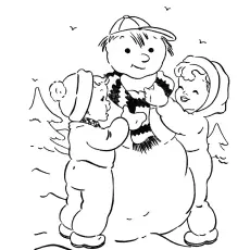 Printable kids making cute snowman coloring pages