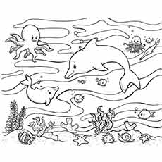 Underwater ocean animals coloring page