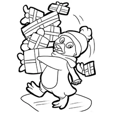 Penguin with lots of gifts coloring pages_image