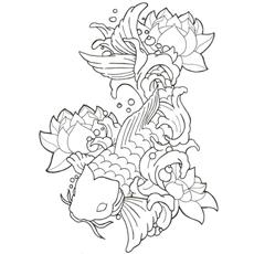 Koi fish with lotus coloring page