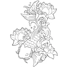 Koi fish with lotus coloring page