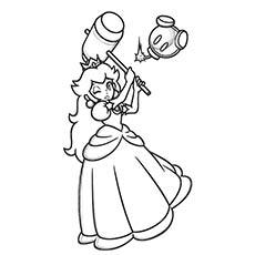 Princess Peach with hammer coloring page