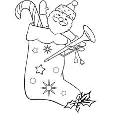 Santa in the Christmas stocking coloring page