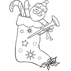 Santa in the Christmas stocking coloring page