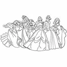 Six pretty disney princesses coloring pages