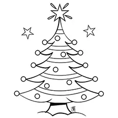 Christmas tree decorated with ornaments coloring page
