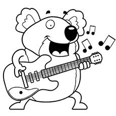 Chubby guitarist koala coloring page