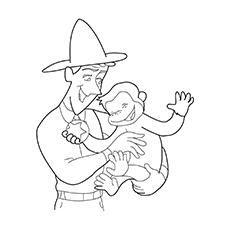 Man in yellow hat and Curious George coloring page