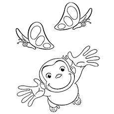 Curious George releasing butterflies coloring page
