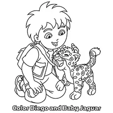 Diego with jaguar coloring page