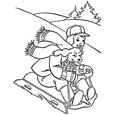 Dog on a sled, January coloring page