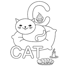 Cookies and cat starting with letter C coloring pages
