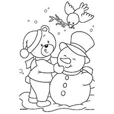 Fun with snowman, January coloring page