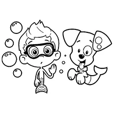 Gil with a puppy from Bubble Guppies coloring page