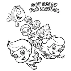 Guppies gang getting ready for school, Bubble Guppies coloring page