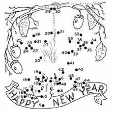 Join the dots of Happy New Year, January coloring page