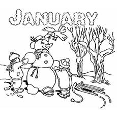 Making a snowman, January coloring page