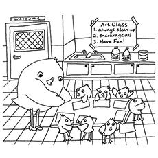 Miss Birdie as teacher coloring page