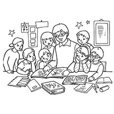 teacher reading coloring pages