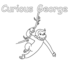 Suspended Curious George coloring page