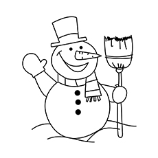 Snowman with broom, January coloring page