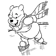 Winnie on snow, January coloring page