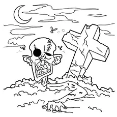 Zombie in the graveyard monster coloring pages