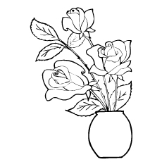 A flower pot with three roses coloring page
