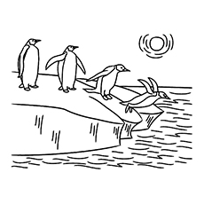Penguins Diving into Ocean Coloring Pages