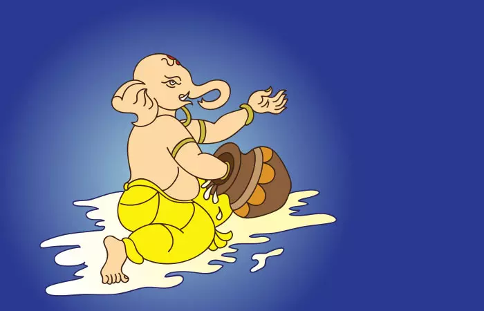 Lord Ganesha devours all the food, and soon, there is nothing left