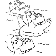 Hippos swimming coloring page
