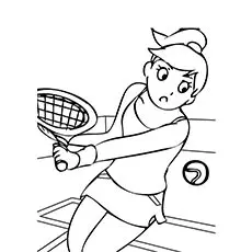 Girl focusing on tennis ball to hit coloring page