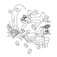 Tom and Jerry playing tennis coloring page