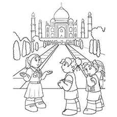 Tourists At Taj Mahal, India coloring page
