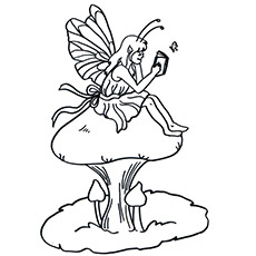 A fairy on mushroom coloring page