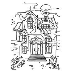 free halloween haunted house coloring pages