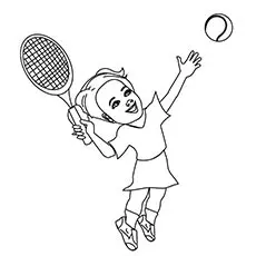 Girl with tennis bat and ball coloring page