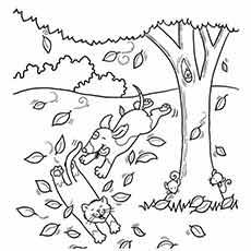 Leaves Falling from tree during autumn Fall coloring page