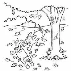 Leaves Falling from tree during autumn Fall coloring page