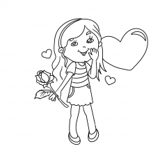 Beautiful girl with roses, Valentines day coloring page