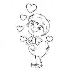Boy with a heart, Valentines day coloring page