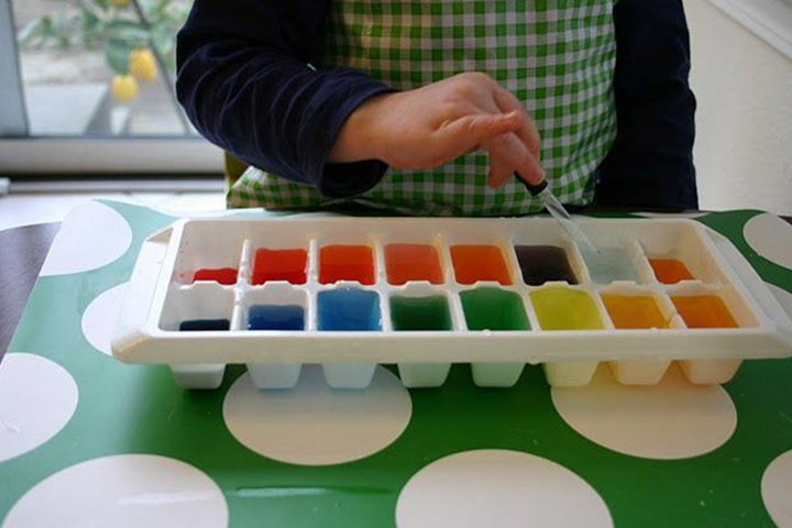 Colored ice cubes, sensory activity for infants