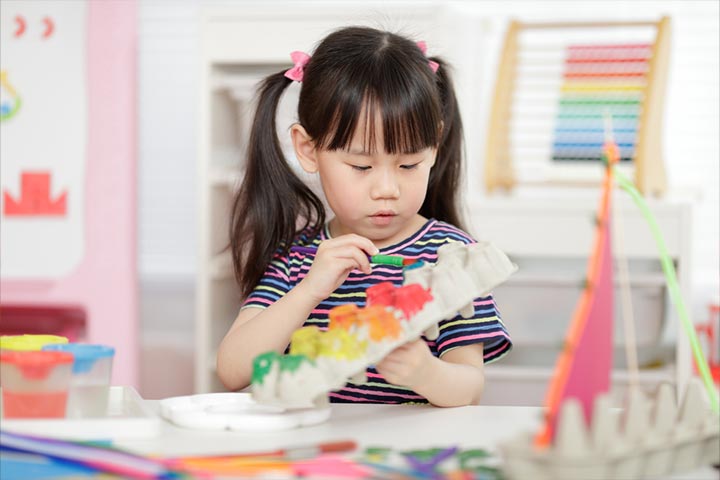 Egg carton coloring activity for preschoolers